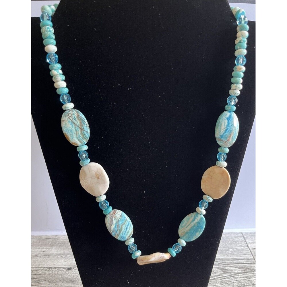 Life is Good Chunky Turquoise Beaded Stone Necklace Beach Vibe 24.5"